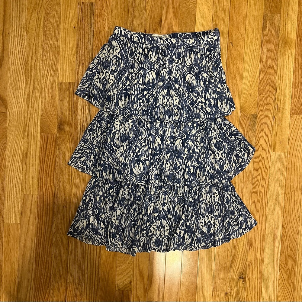 Abercrombie Tiered Navy and White Printed Women's Dress Strapless Medium Tall
